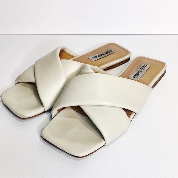 Steve Madden Mayra Padded Cross Band Beige Slide Flat Sandals Womens 8 - Picture 1 of 8